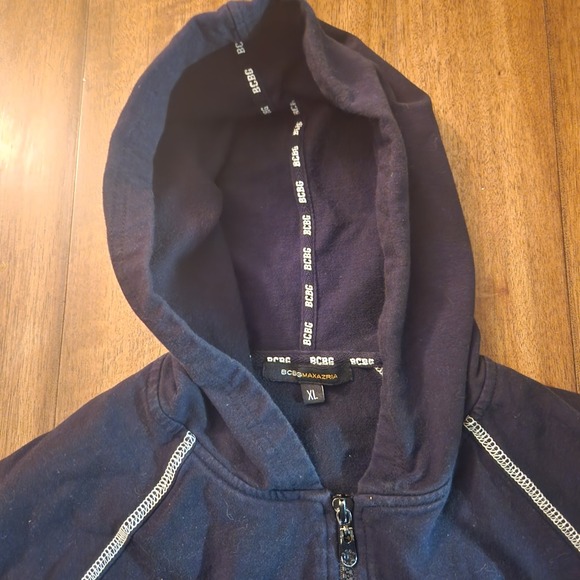 Y2K BCBGMAXAZRIA Black Zip Up Hoodie Jacket Long Sleeve Embroidered Size XL - Picture 7 of 7
